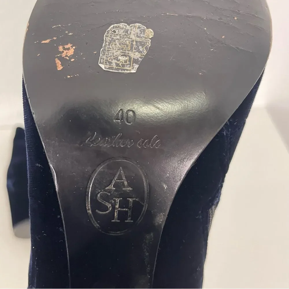 ASH Navy Blue Velvet Block Heel Booties - Picture 7 of 7